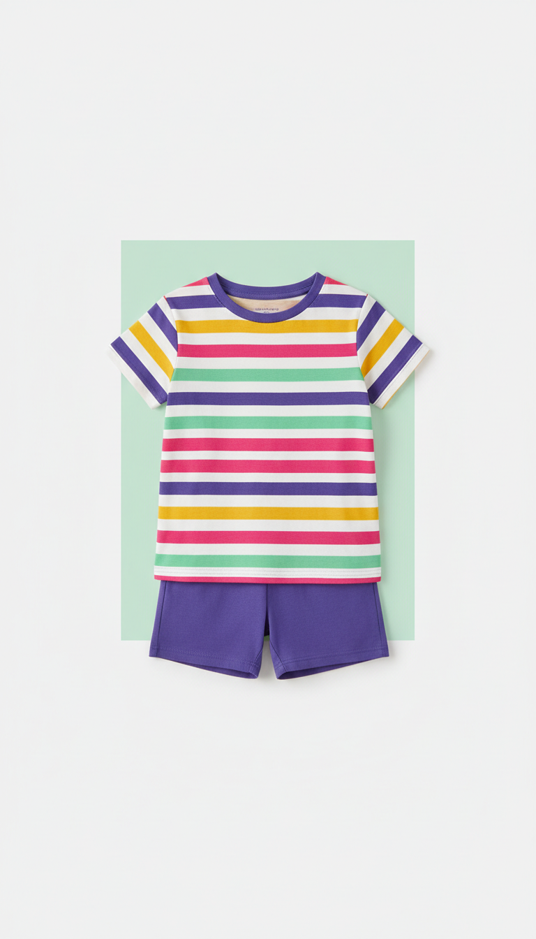 Striped Tee and Violet Pop Shorts Set