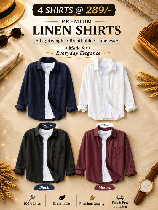 Premium Linen Shirts Combo Pack Set of 4 Lightweight Breathable