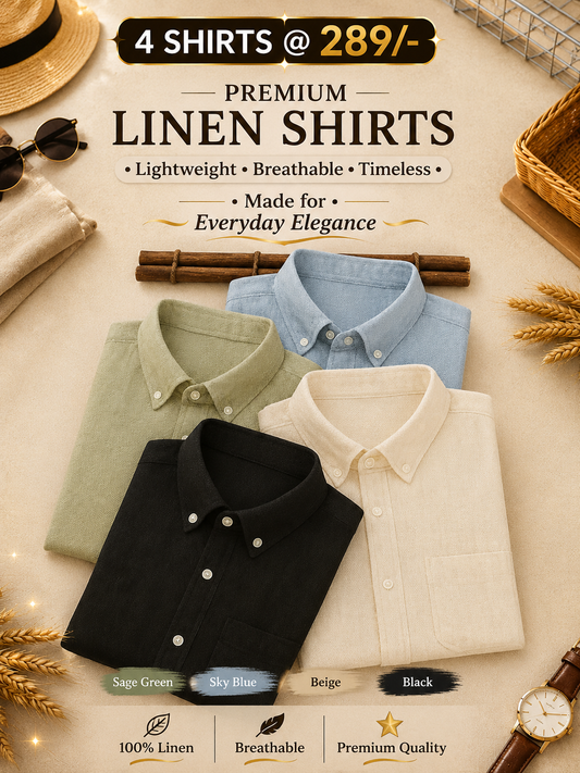 Premium Linen-Blend Long-Sleeve Casual Shirt Pack of 4