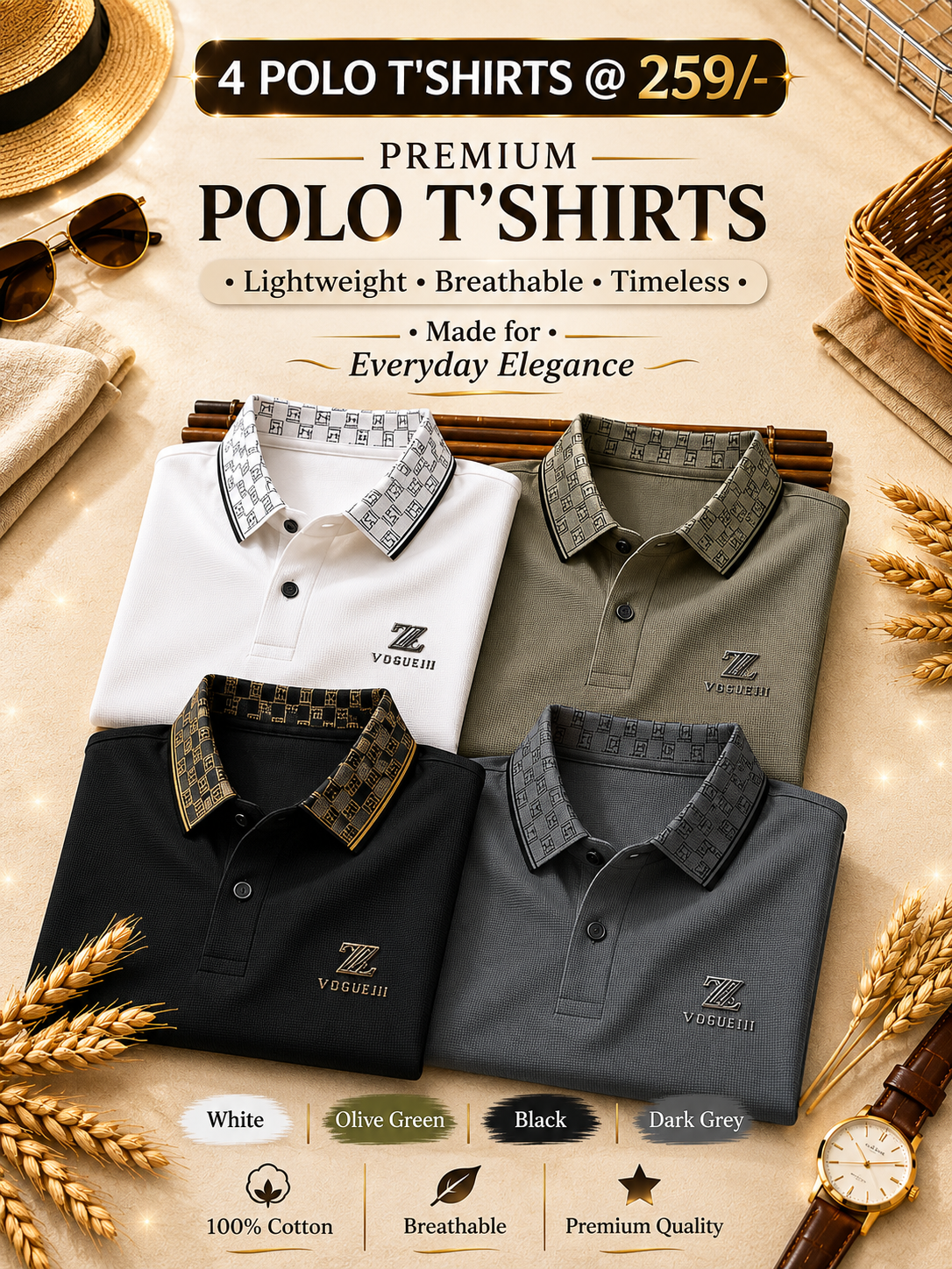 Premium Men's Short Sleeve Polo Shirt Stylish Breathable Casual Wear